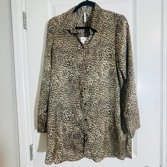 Zara Leopard Print Satin TRF Shirt/Shirt Dress - Size L (Regular) - Picture 5 of 5